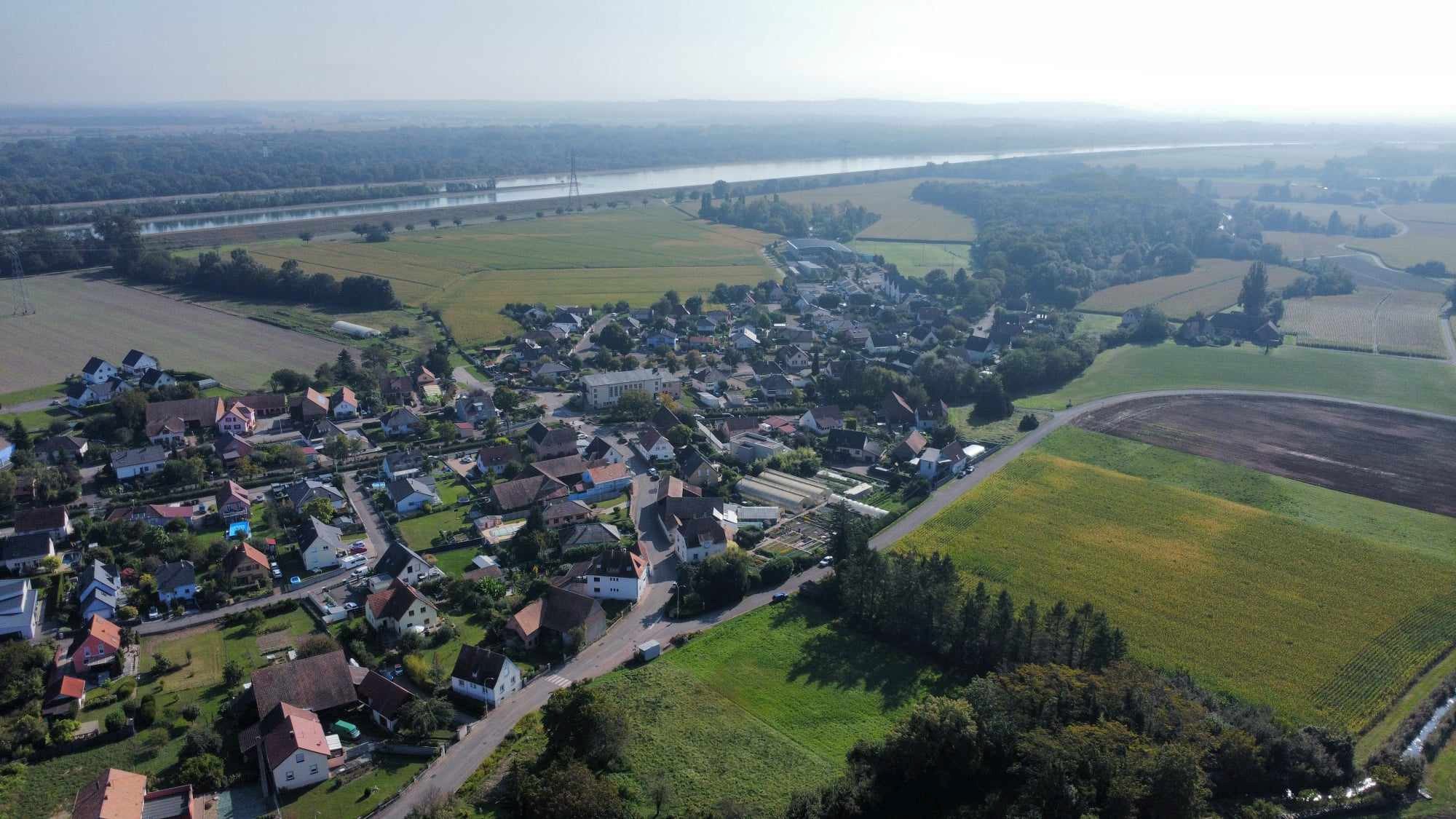 Vue aérienne de la commune de Vogelgrun